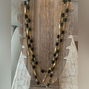 Amazing Vintage Gold Necklace with Black Beads. 3 strands, gold clasp